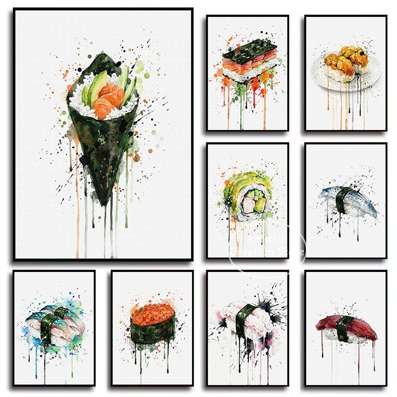 Japanese Lifestyle Food - Póster de Acuarela de Comida Japonesa: