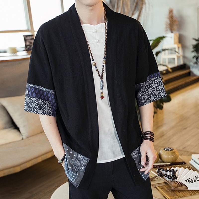 Japanese Lifestyle - Kimono japonés para hombre, cárdigan, ropa